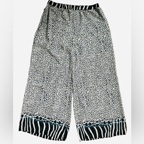 GOTTEX Wide Leg Animal Print Lounge Pants Size Large Chic Lightweight Comfort - Picture 3 of 7